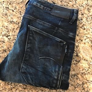 👖RAW Type-C Dark Denim Distressed Color Wash Jeans